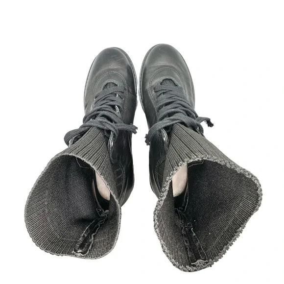 SchutzWomenBecky Black Leather Sock Lace Up Combat BootSize 7.5 B